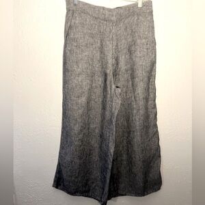 Catherine Malandrino Lagenlook Gray 100% Linen Wide Legs Elastic Waist Pants M